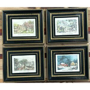 Currier Ives American Homestead  Vtg Art Set 4 Spring Summer Fall Winter 5 X 7